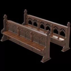 Gothich Church Bench Low-poly 3D model