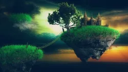 Land of Mysteries Complete Scene Floating Islands and Castle Low-poly 3D model