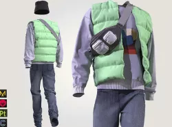 man outfit puffer hat pants bag clothes 3D model