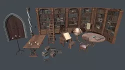 Medieval Fantasy Library model pack low-poly PBR Low-poly 3D model