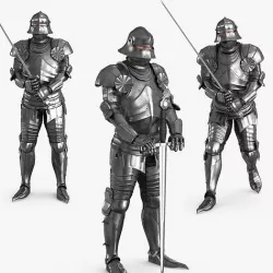 Medieval Knight Gothic Plate Armor Kit With Two-Handed Sword Low-poly 3D model