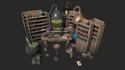 Medieval Laboratory Furniture Set Low-poly 3D model