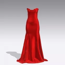 RED  SATIN SILK S DART FISH SKIRT FISH TAIL DRESS HEART NECKLINE 3D model