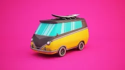 Surfer Van with Cartoon Style Option Low-poly 3D model