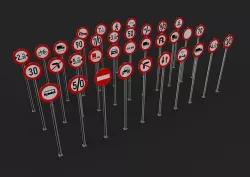 Traffic Signs Red 35 Pieces Low-poly 3D model