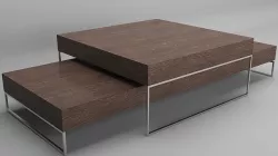 Wooden cafe table with steel legs Furniture table Low-poly 3D model