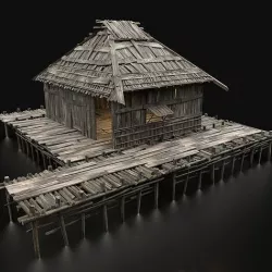 AAA SWAMP WETLAND FANTASY MEDIEVAL WOODEN TRIBE HOUSE HUT Low-poly 3D model
