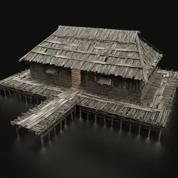 AAA SWAMP WETLAND FANTASY MEDIEVAL WOODEN VIKING HOUSE HUT Low-poly 3D model