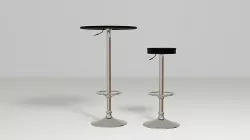 Black metal round bar stool and table Barstool Bartable Set 3D model