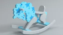 Blue Wooden Rocking Horse Riding Toy for Kids 3D model