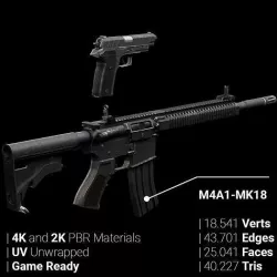 Game-ready 3D M4A1-MK18 and Sig Sauer P226  Low-poly 3D model