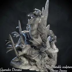 Gyarados and Magikarp diorama - 3D printable pokemon diorama 3D model