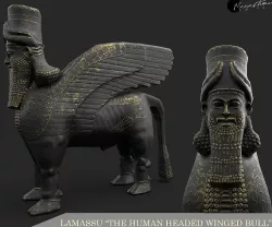 Human headed winged bull lamassu Low-poly 3D model