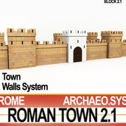 Roman Town Gate and Walls System A 2 1 Low Poly 3D model