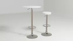 White metal round bar stool and table Barstool Bartable Set 3D model