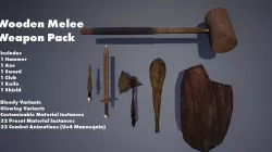 Wooden Weapon Melee Pack Low-poly 3D model