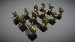 12 Animal Bronze Statues Low-poly 3D model