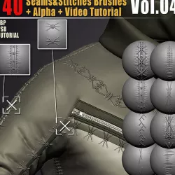 40 Seams And Stitches Brushes Alpha  Video Tutorial Vol04 3D model