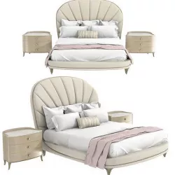Caracole Lilian Upholstered bed and nightstand 3D model
