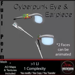 Cyberpunk Ear and Eyepiece Low-poly 3D model