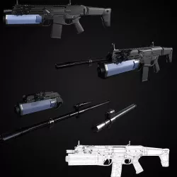 FB MSBS Grot  assault rifle with different set of attachments  Low-poly 3D model