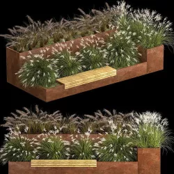 Flowerbed With Bushes In Rusty Flowerpots 1137 3D model