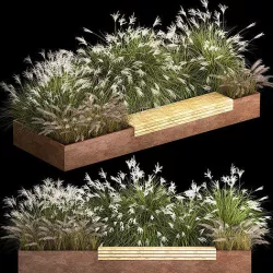 Flowerbed With Bushes In Rusty Flowerpots 1138 3D model