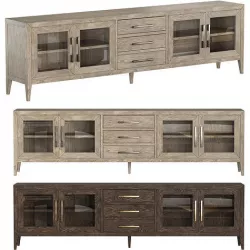 FRENCH CONTEMPORARY GLASS 4-DOOR MEDIA CONSOLE WITH DRAWERS 3D model