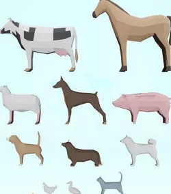 Low poly domestic  animals Low-poly 3D model