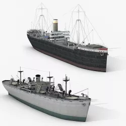 Old Retro Motor Ship Cargo and Military 3D Models Low-poly 3D model