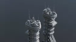 Scifi building command center skyscraper Low-poly 3D model