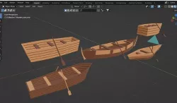 Wooden boats with separate oars Low-poly 3D model