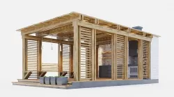 Wooden gazebo with oven 3D model