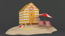 Beach Hut Umbrella and Chair 3D model