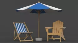 Beach Umbrella and Chair 3D model