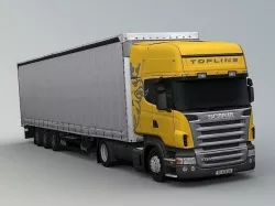 Euro truck with euro mega trailer Low-poly 3D model