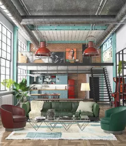 Industrial Loft REDSHIFT 3D model