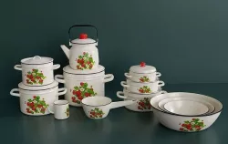 Large set of kitchen enamelware Low-poly 3D model