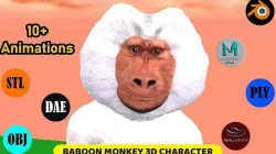 Toon Baboon with Animation 3D model