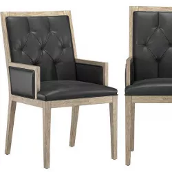 FRENCH CONTEMPORARY TUFTED SQUARE LEATHER CLOSED DINING ARMCHAIR 3D model