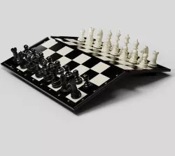 Rigged Chess Board with Complete Chess Pieces 3D model