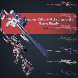 Sniper Rifle DVL-10-M2-Urbana - 5 Attachments -   Vol - 00 Low-poly 3D model