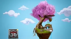 Stylized Tranquil Cherry Tree Scene Environment Low-poly 3D model