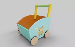 Wooden Trolley Low-poly 3D model