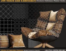 208 Stitch and Embroidery Patterns-Textures-sbsar-sppr-Alpha- Texture