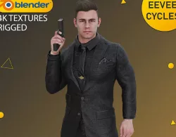Advanced Male Character 2 with Secret Agent Suit - Rigged Low-poly 3D model