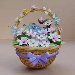 Basket of flowers lily Low-poly 3D model