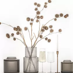 Bouquet Of Dry Thorns In A Glass Vase For Decor 3D model