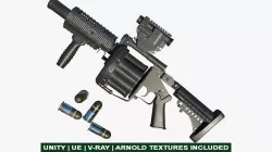 Grenade Launcher Gun All PBR Unity UE Textures Included Low-poly 3D model