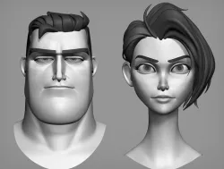 Male and female cartoon characters base mesh 3D model